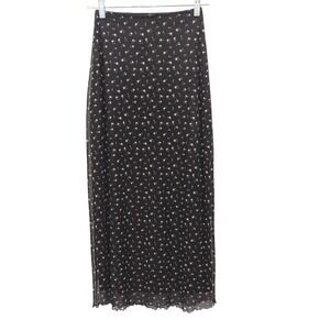 Ardene Mesh Maxi Skirt XS Black Floral Lettuce Edge Bow Y2K Cottagecore Coquette